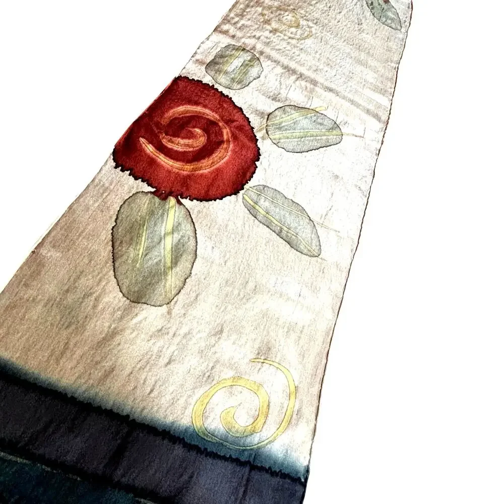 Hand painted silk scarf long rectangle art to wear pastel pink multi flowers